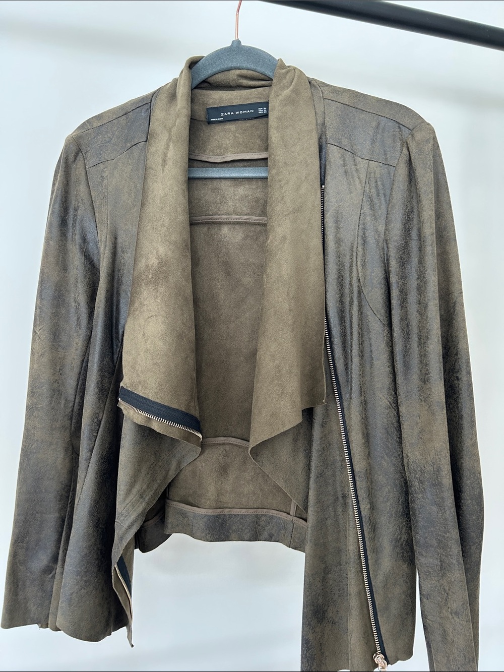 Zara Olive Green Suede Drape Jacket